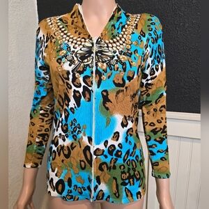 Kaily K Blouse animal print blouse size medium 3/4 sleeve